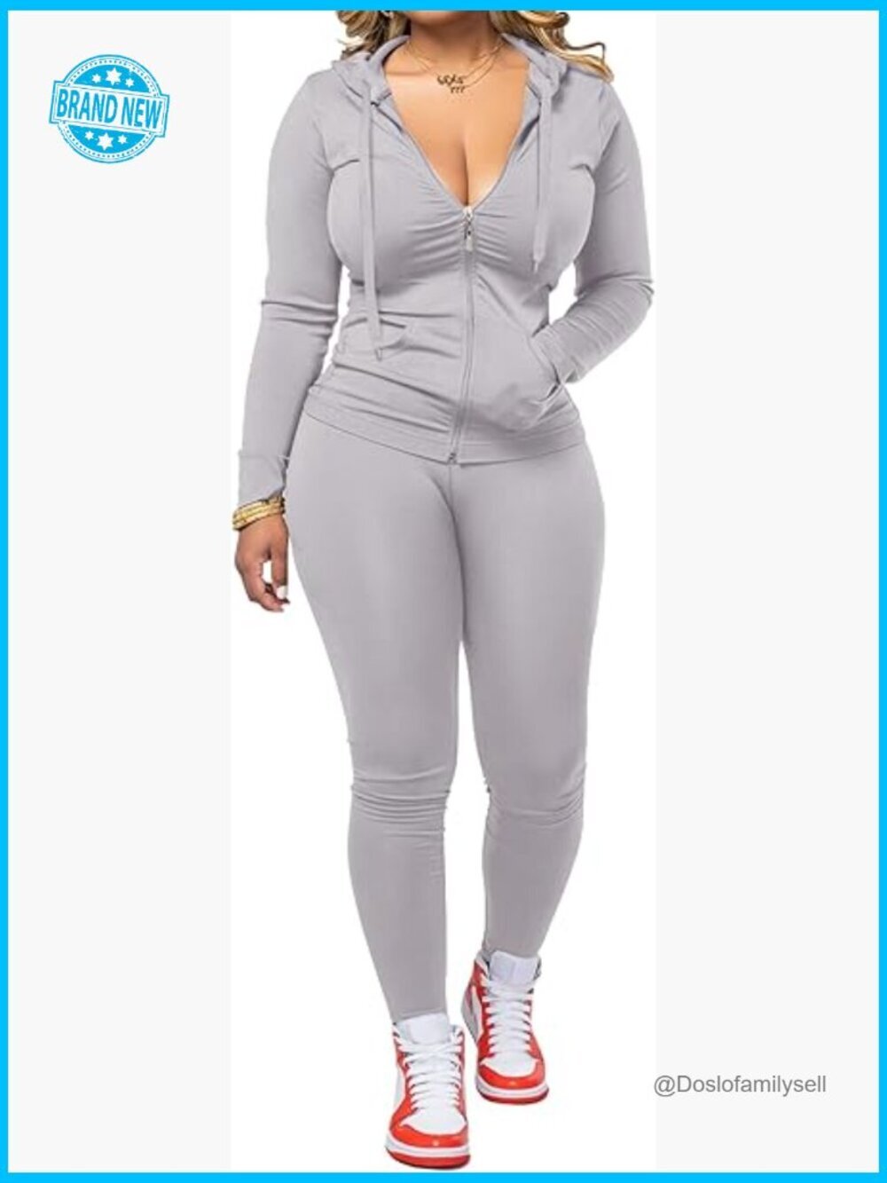 Women Two Piece Workout Set Bodycon Legging Zip Up Hoodie Jogger Matching